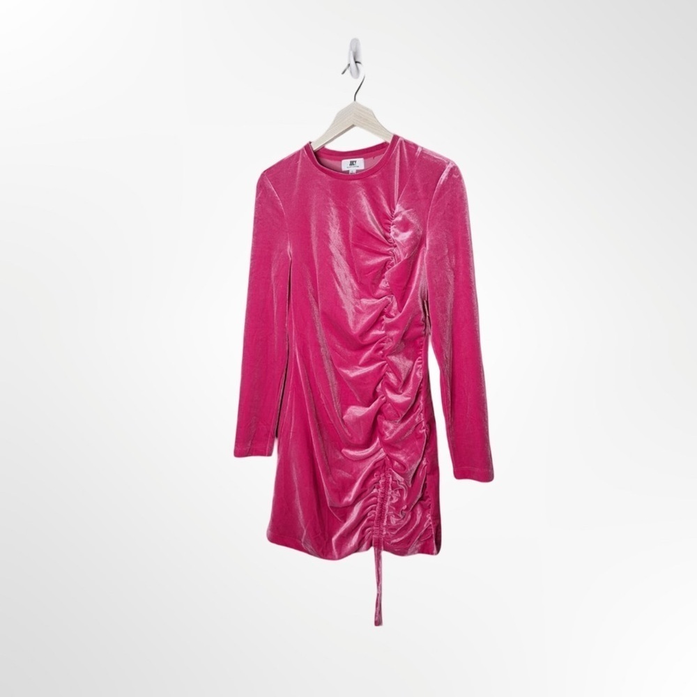 Juicy Couture Preppy Pink Velvet Ruched Tie Front Bodycon Dress NWT Size XXL